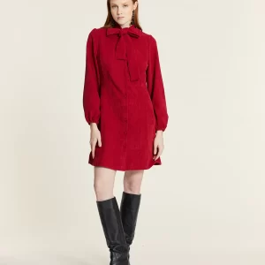 RED CORDUROY DRESS WITH BOW