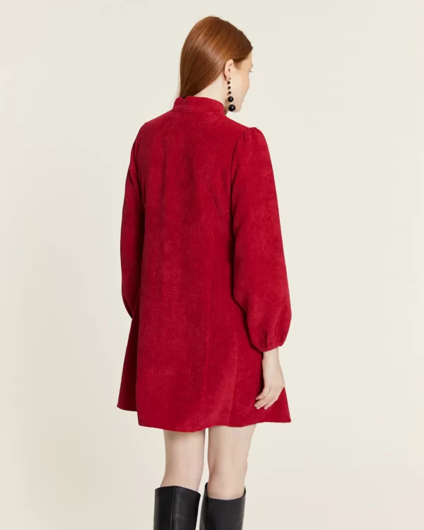 RED CORDUROY DRESS WITH BOW