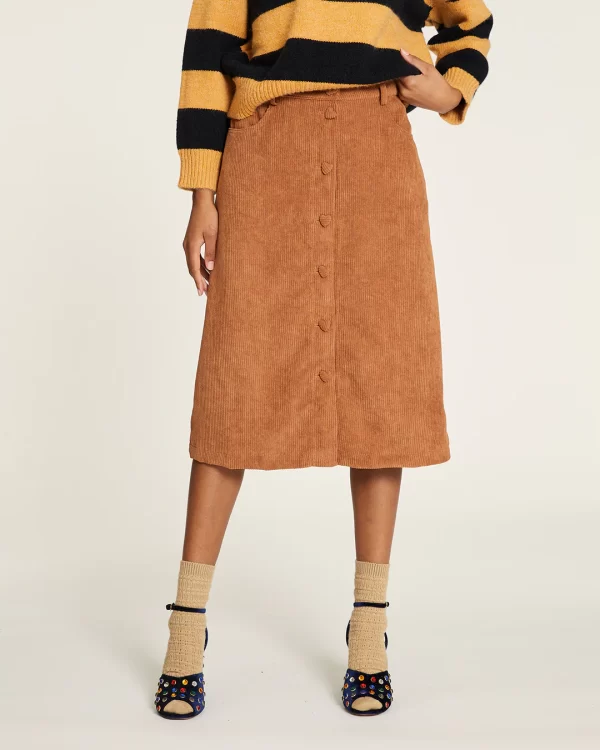 Corduroy skirt with taffeta heart buttons