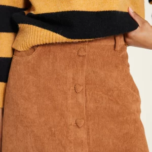 Corduroy skirt with taffeta heart buttons