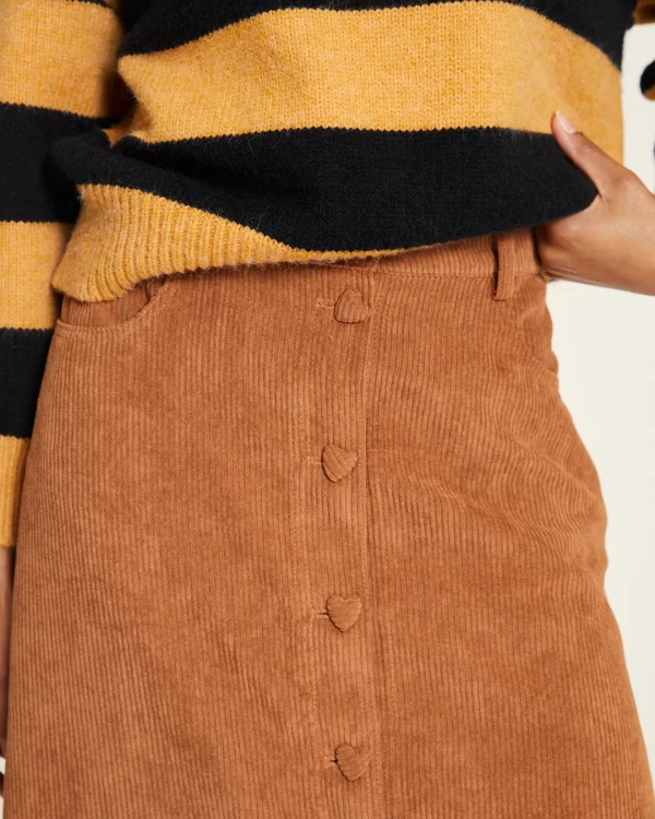 Corduroy skirt with taffeta heart buttons