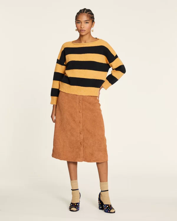 Corduroy skirt with taffeta heart buttons