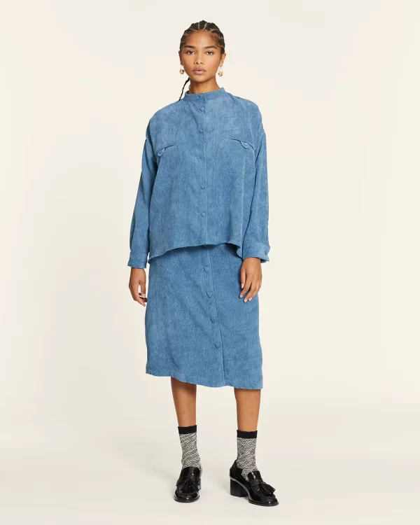 Corduroy skirt with blue heart buttons