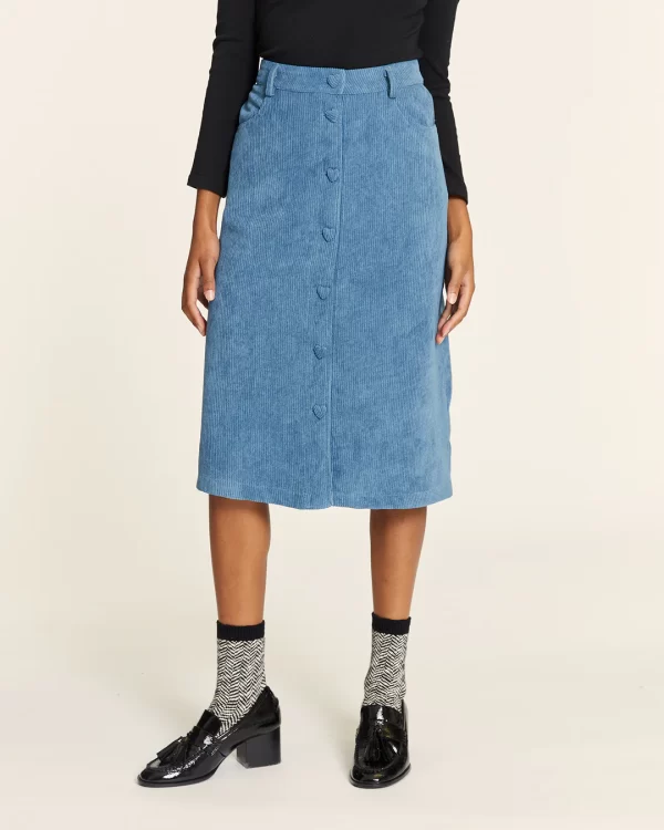 Corduroy skirt with blue heart buttons