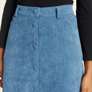Corduroy skirt with blue heart buttons