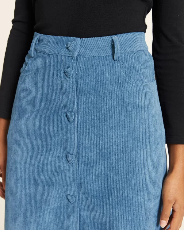 Corduroy skirt with blue heart buttons