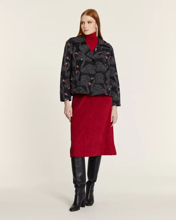 CORDUROY SKIRT WITH RED HEART BUTTONS