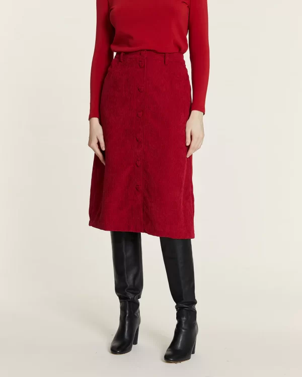 CORDUROY SKIRT WITH RED HEART BUTTONS