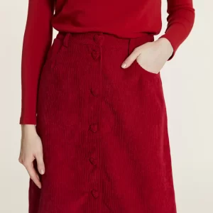CORDUROY SKIRT WITH RED HEART BUTTONS