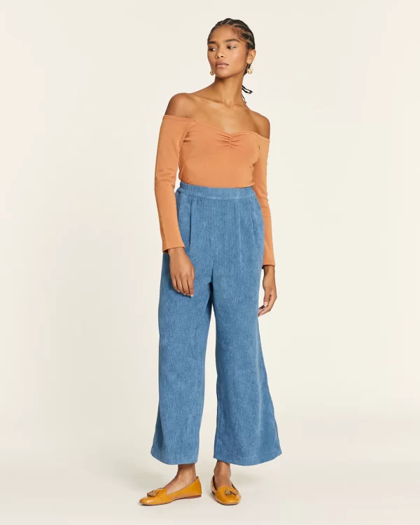 BLUE CORDUROY PANTS WITHOUT CLOSURE