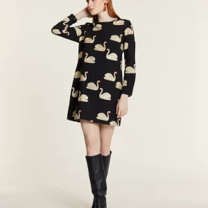 SHORT DRESS WITH EMBROIDERED SWANS