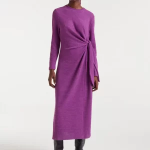 Long magenta ribbed knit dress