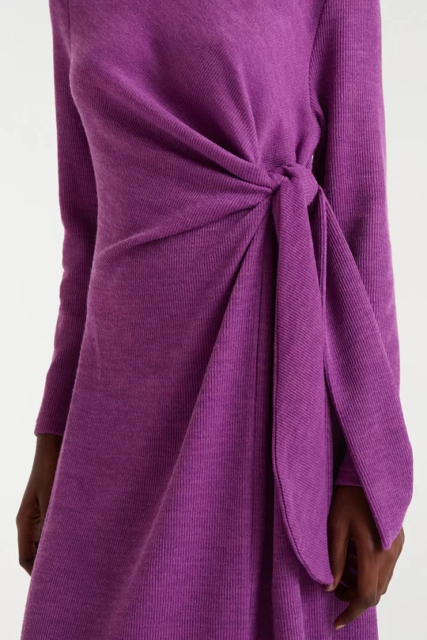Long magenta ribbed knit dress