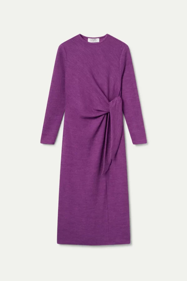 Long magenta ribbed knit dress