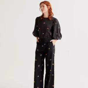 Trousers with Black Gardener Flowers print