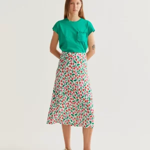 Midi skirt with burgundy print