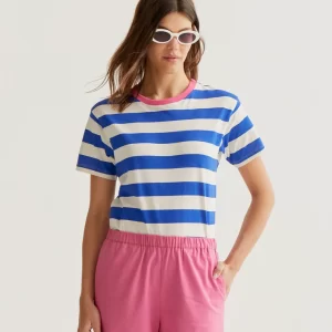 T-shirt with blue and white striped print