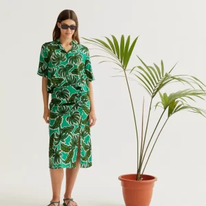 Palm Tree Print Midi Skirt